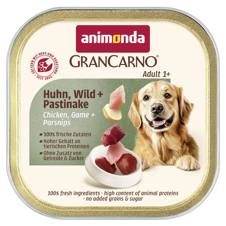 animonda Hunde-Nassfutter GranCarno Country Adult Huhn, Wild + Pastinake